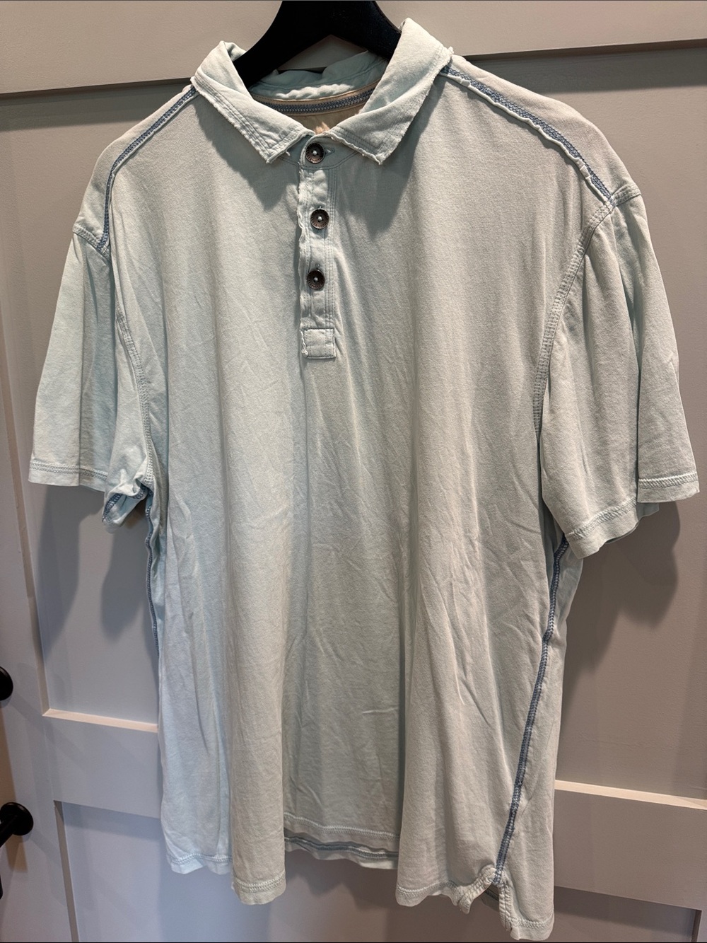 Men's Pale Blue Short-Sleeve Polo with Button Placket